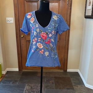 Floral Striped V-Neck Top